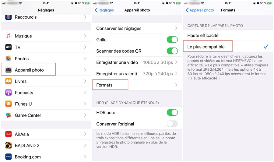 modifier les réglages de Photo sur iPhone