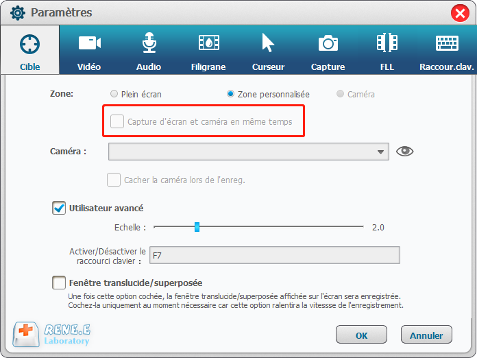 Capture d’écran et caméra en même temps