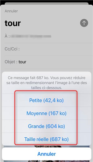 réduire taille de photo iPhone par mail