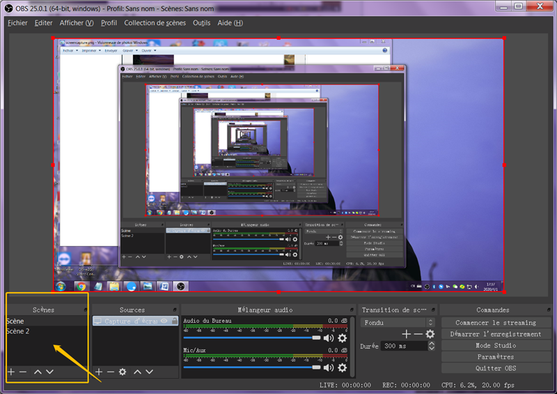 ajouter la scène sur le logiciel OBS