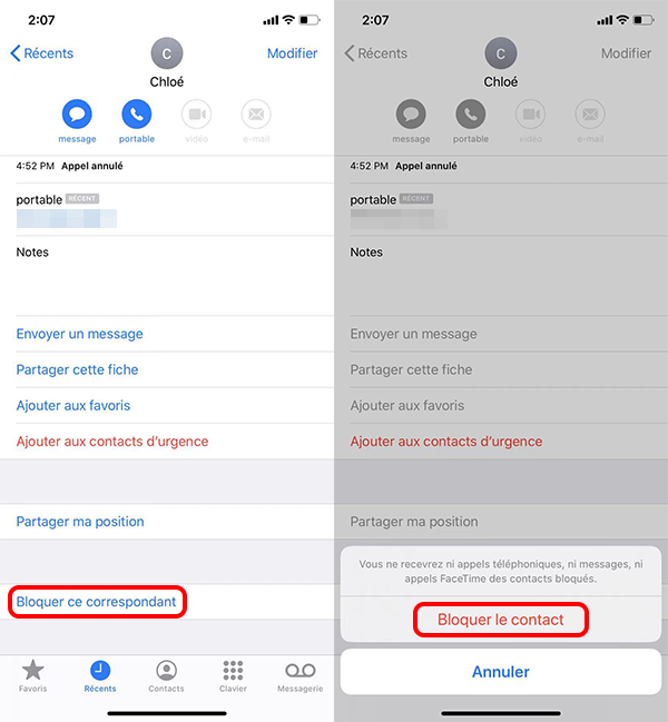 bloquer un contact sur iPhone