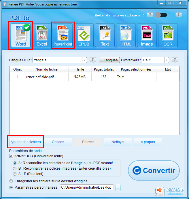 convertir le fichier PDF en Word ou PowerPoint