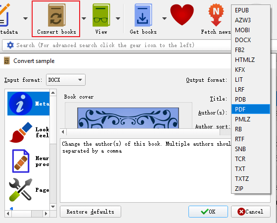 convertir Word en PDF avec Calibre