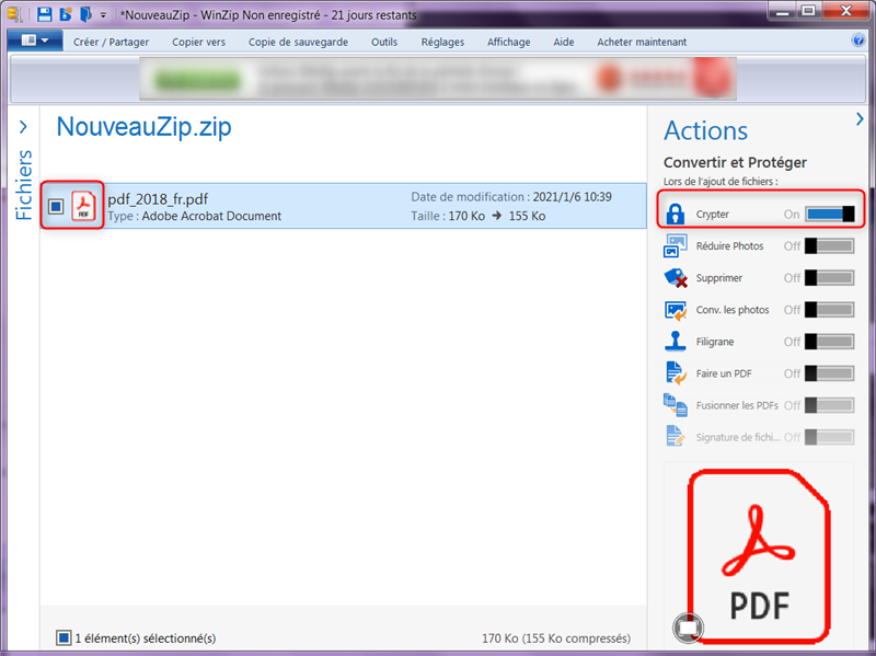 crypter le fichier PDF avec Winzip
