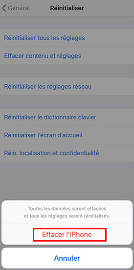 effacer l'iPhone avec les réglages de l'iPhone