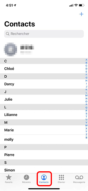 sélectionner contacts sur iPhone