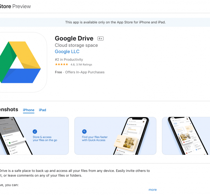 application de stockage en ligne Google Drive