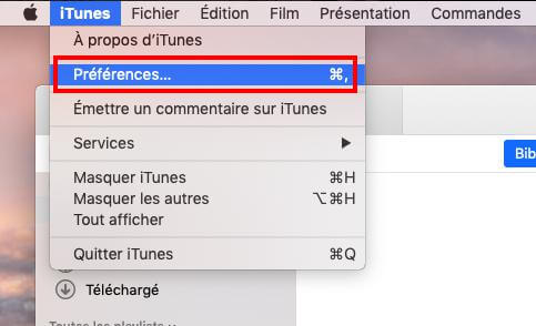 lancer préférences sur Mac