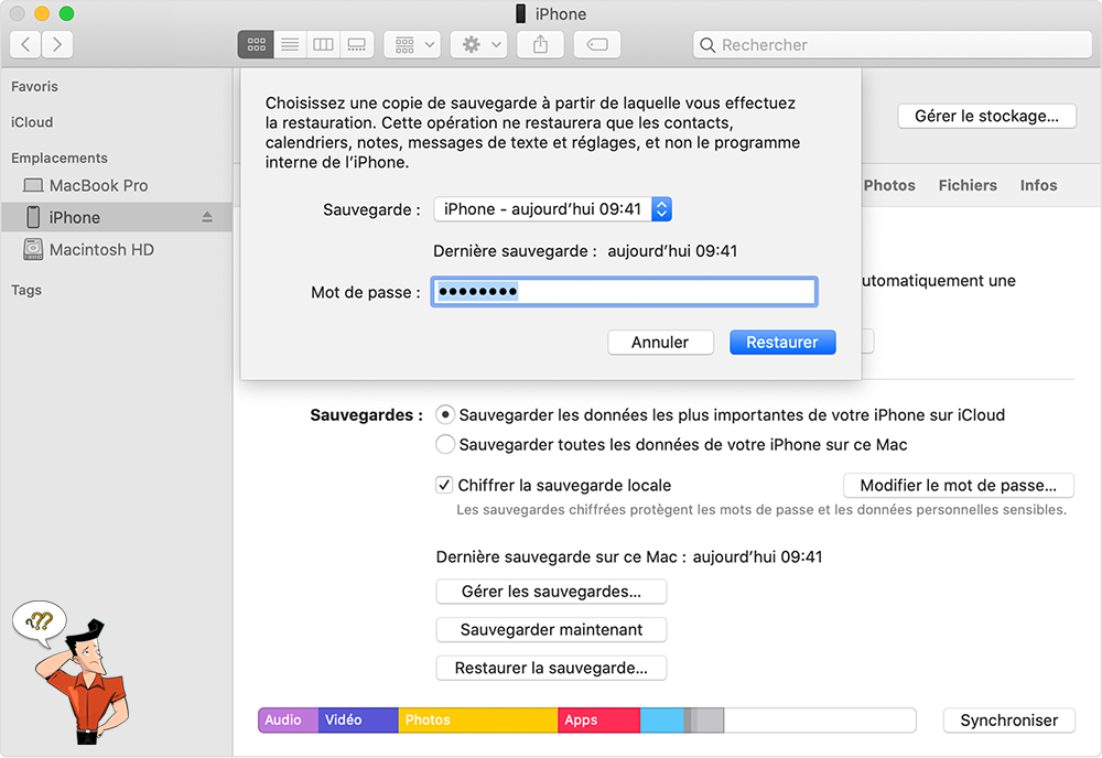 mot de passe oublié pour restaurer la sauvegarde de l'iPhone