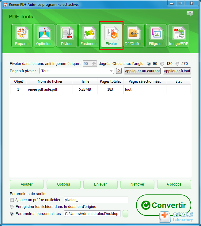 pivoter un document PDF