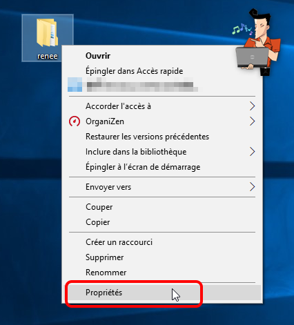 propriété du dossier sur Windows 10