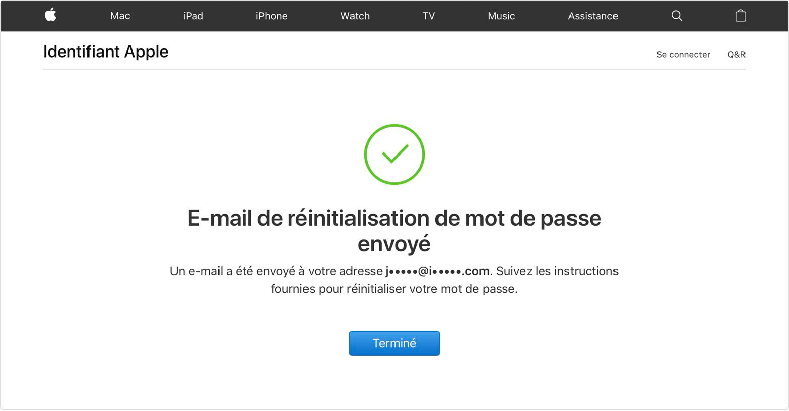 réinitialisation du mot de passe identifiant Apple