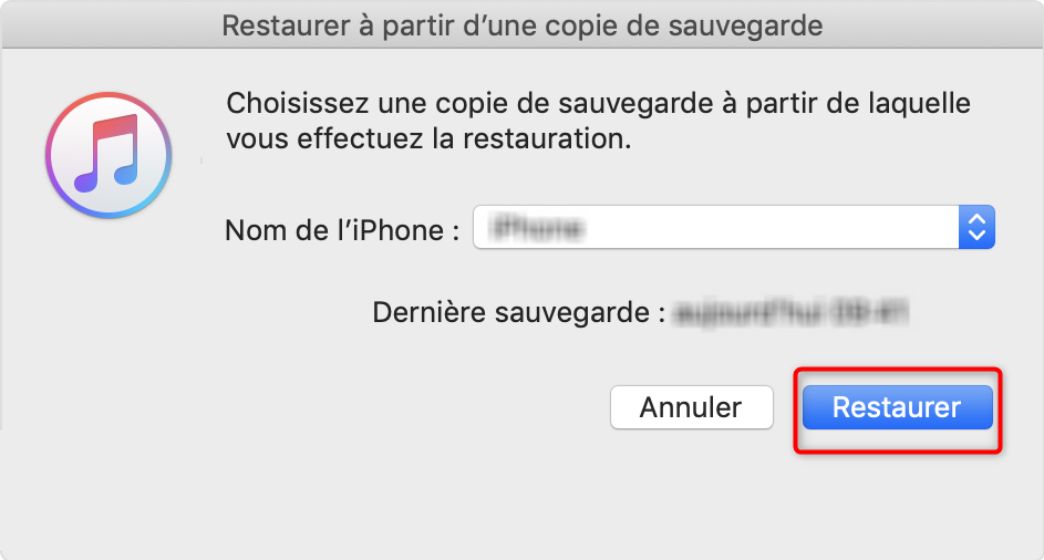 sélectionner un fichier de sauvegarde à restaurer