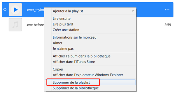 supprimer le morceau de la playlist