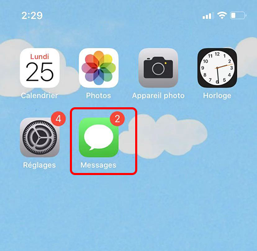 cliquer sur l'icône de messages sur iPhone