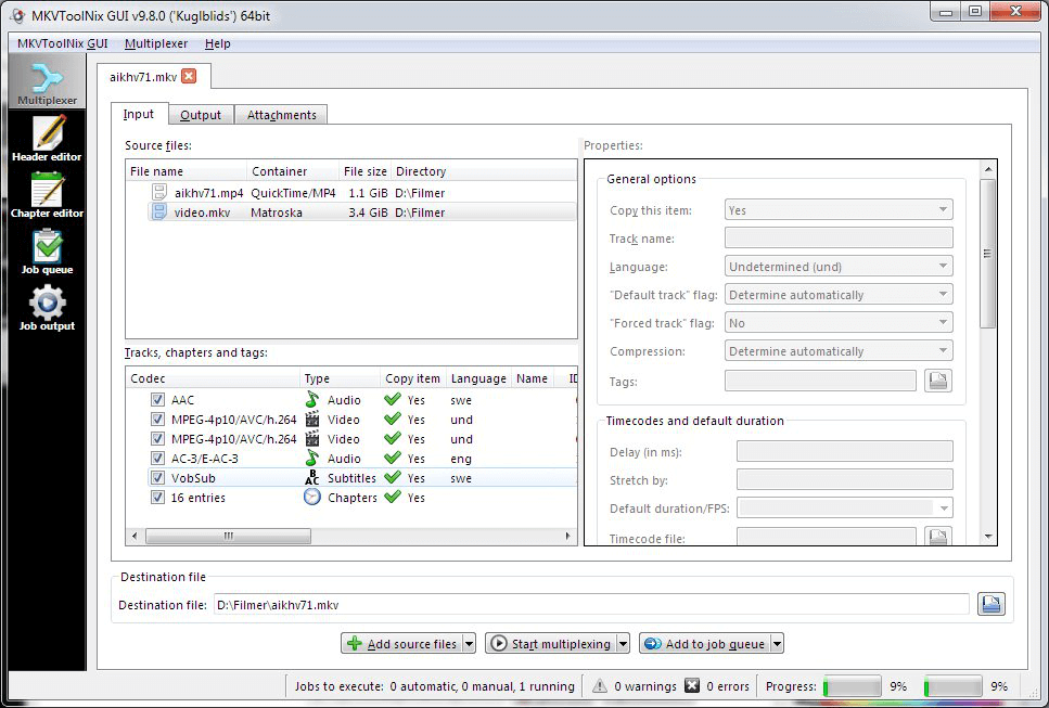 charger la vidéo dans MKVToolNix