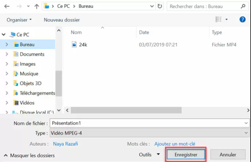 enregistrer la vidéo exportée