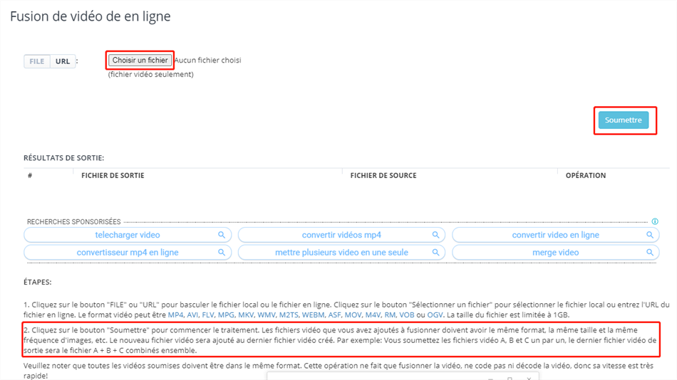 soumettre les vidéos à fusionner