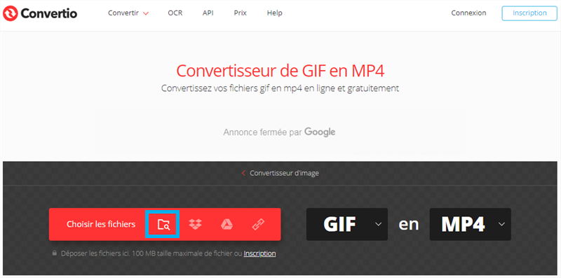 convertir le fichier GIF en MP4 via Convertio