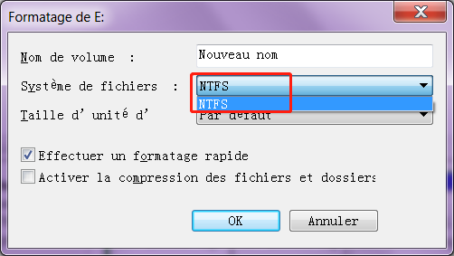 formater le disque au NTFS