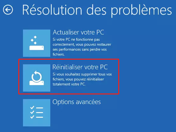 réinitialiser le PC sous Windows 8