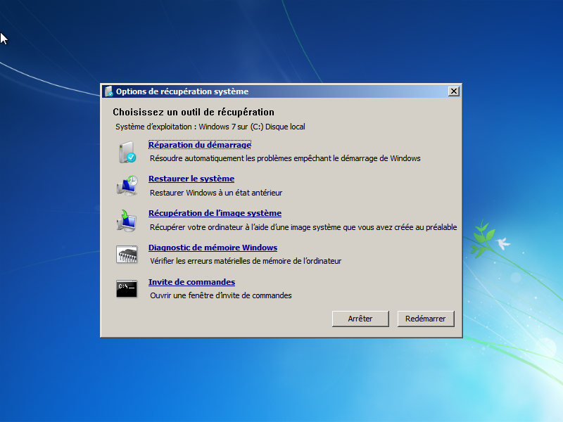réparer le système Windows 7