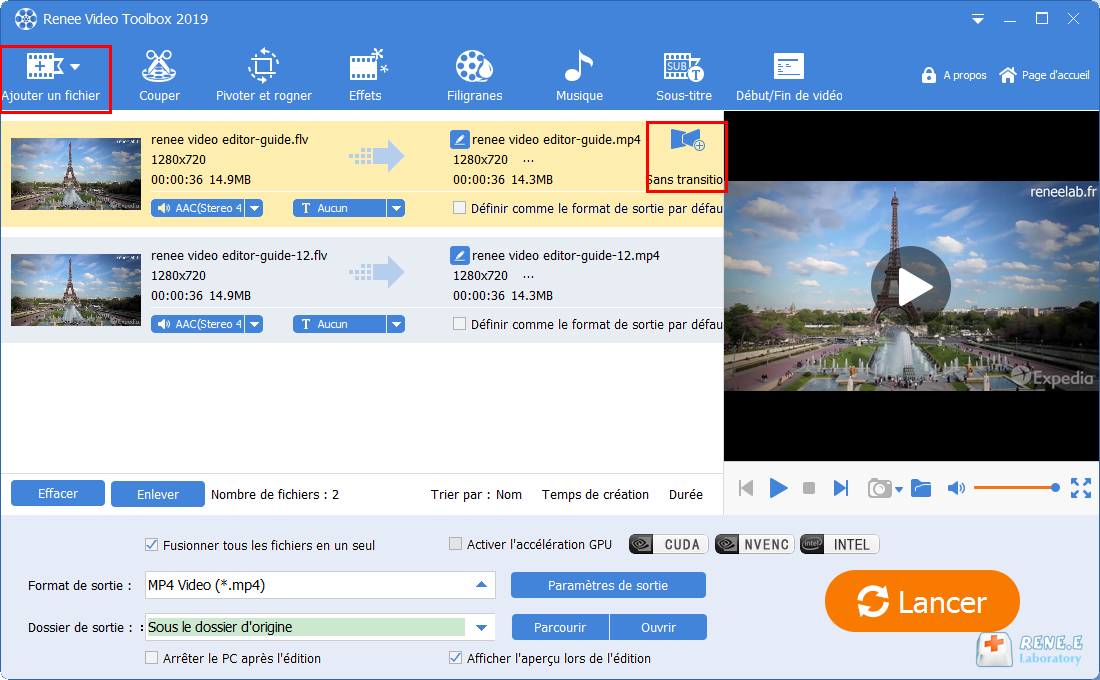 ajouter les effets de transitions sur le fichier fusionné