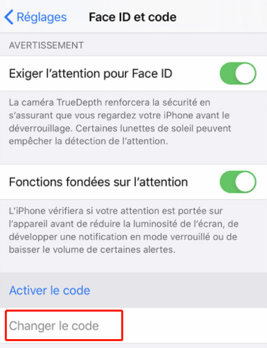 changer le code iPhone