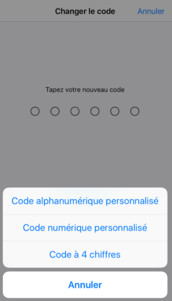 option de code pour le mot de passe iPhone