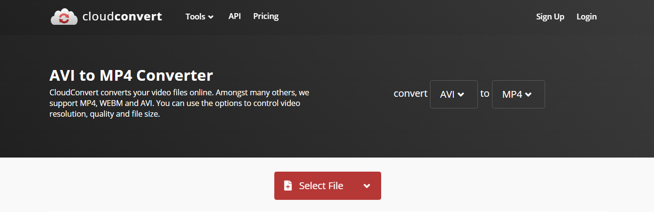 convertir la vidéo AVI en MP4 avec cloudconvert