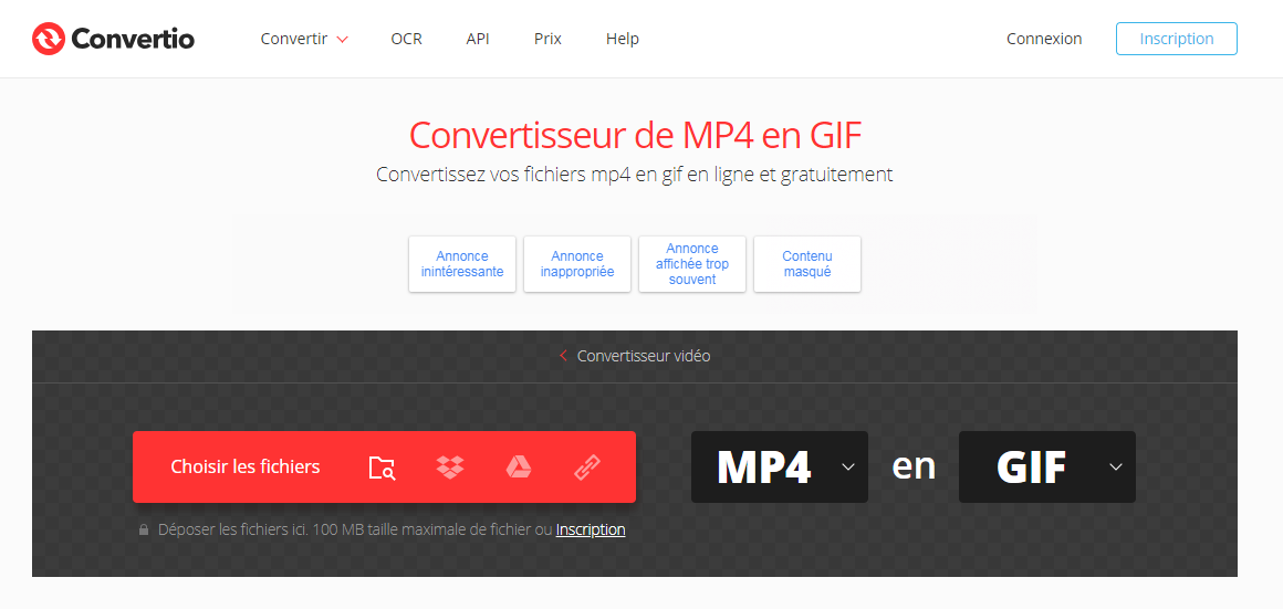 convertir MP4 en GIF sur le site Convertio