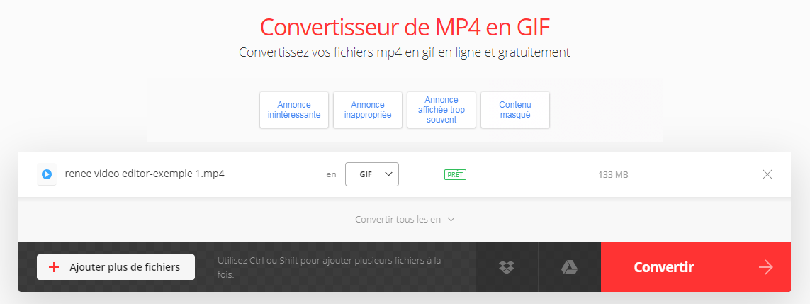 convertir MP4 en GIF sur le site Convertio