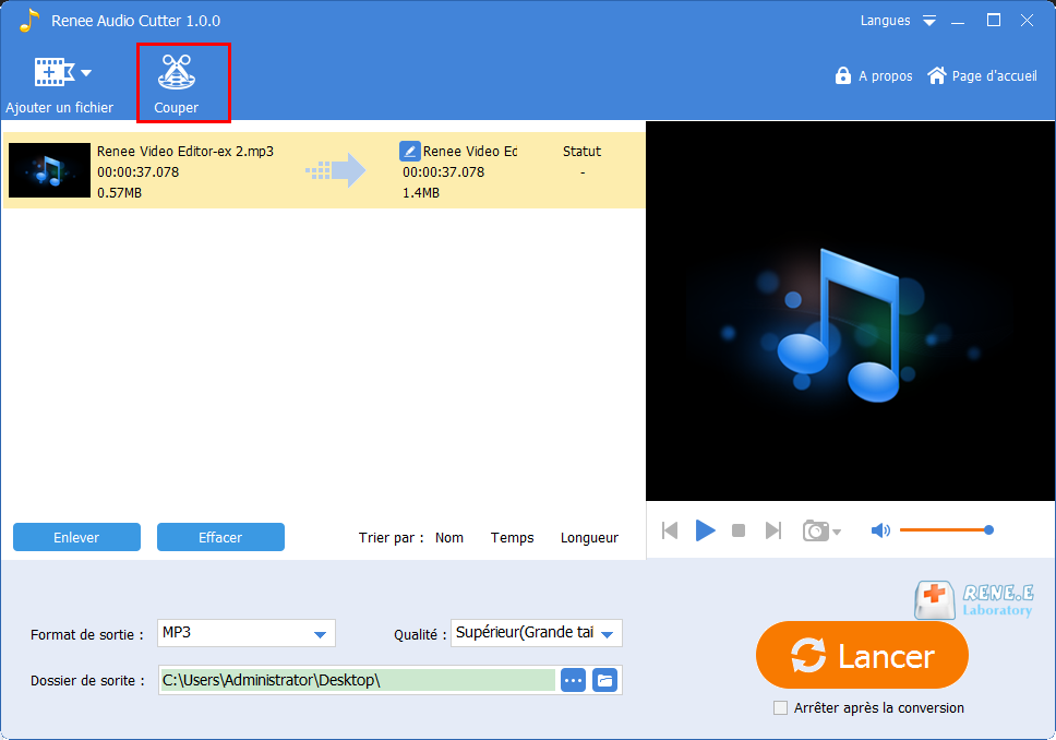 couper un fichier MP3 avec Renee Audio Tools