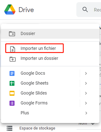 importer un fichier PDF dans Google Drive
