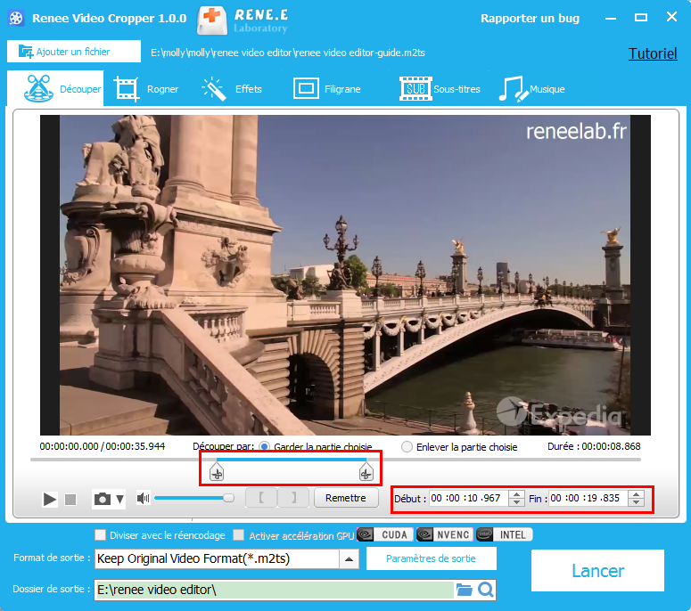 fonctionnalité de Renee Video Editor pour découper une vidéo