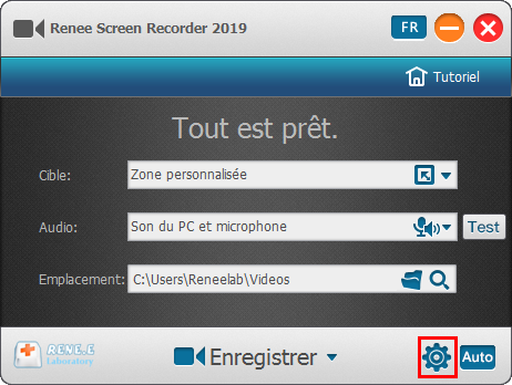 modifier les paramètres pour l'enregistrement de l'écran