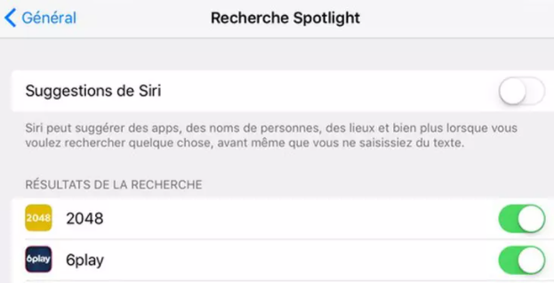 désactiver la recherche Spotlight