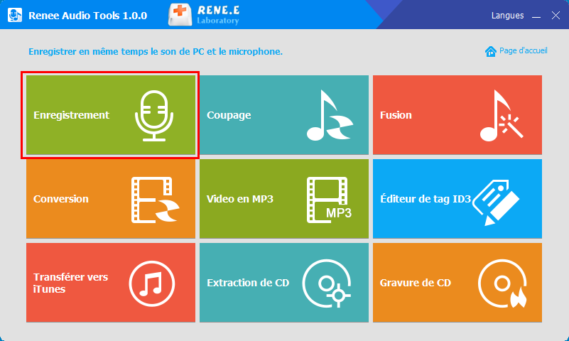 fonctionnalité enregistrement de Renee Audio Tools