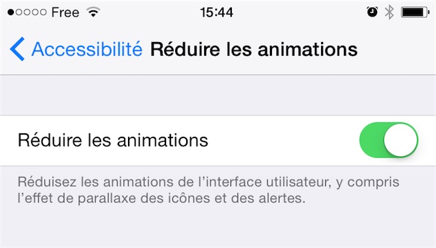 Réduire les effets d'animation sur iPad