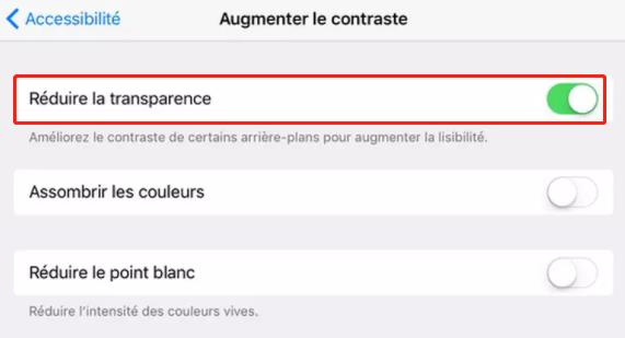 Réduisez la transparence sur iPad