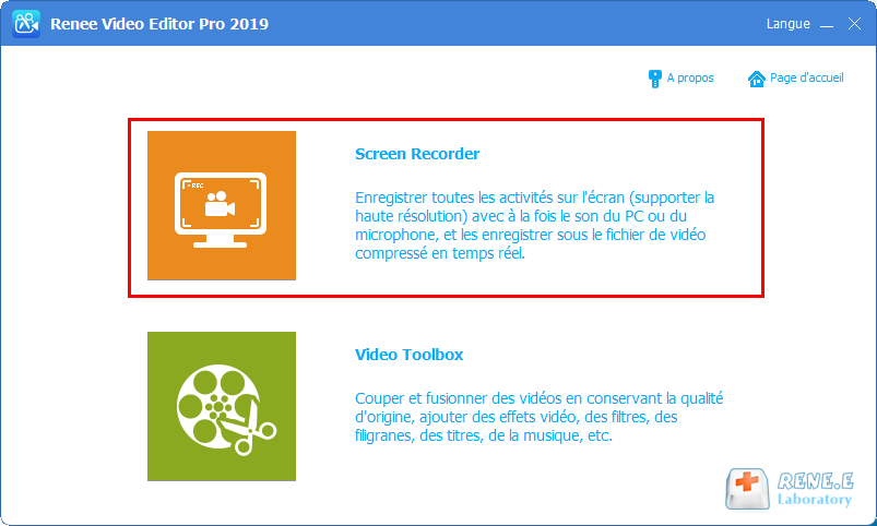 fonctionnalité d'enregistrement de l'écran de Renee Video Editor Pro