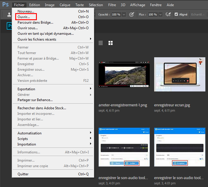ouvrir la vidéo dans Photoshop