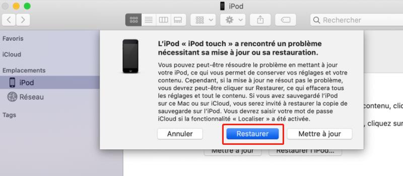 restaurer ipod touch sur mac