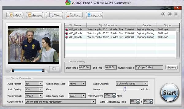 convertir VOB en MP4 avec WinX Free VOB To MP4 Converter