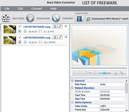 Aura Video Converter pour convertir MPEG en MP4