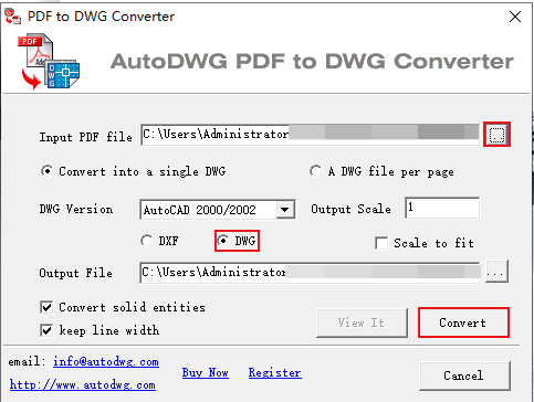 convertir PDF en DWG via AutoDWG