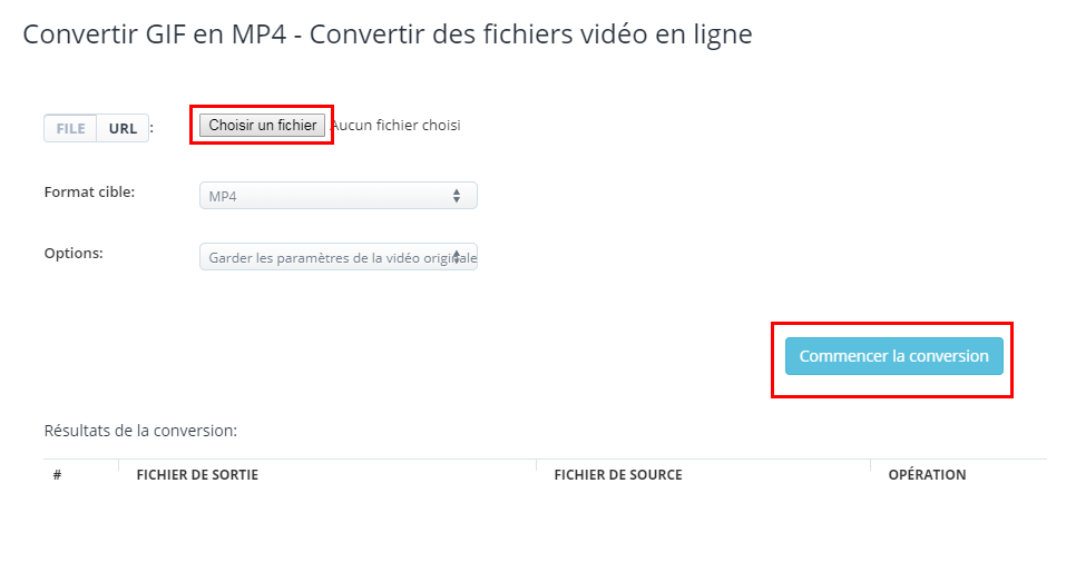 convertir GIF en MP4 sur le site ACONVERT