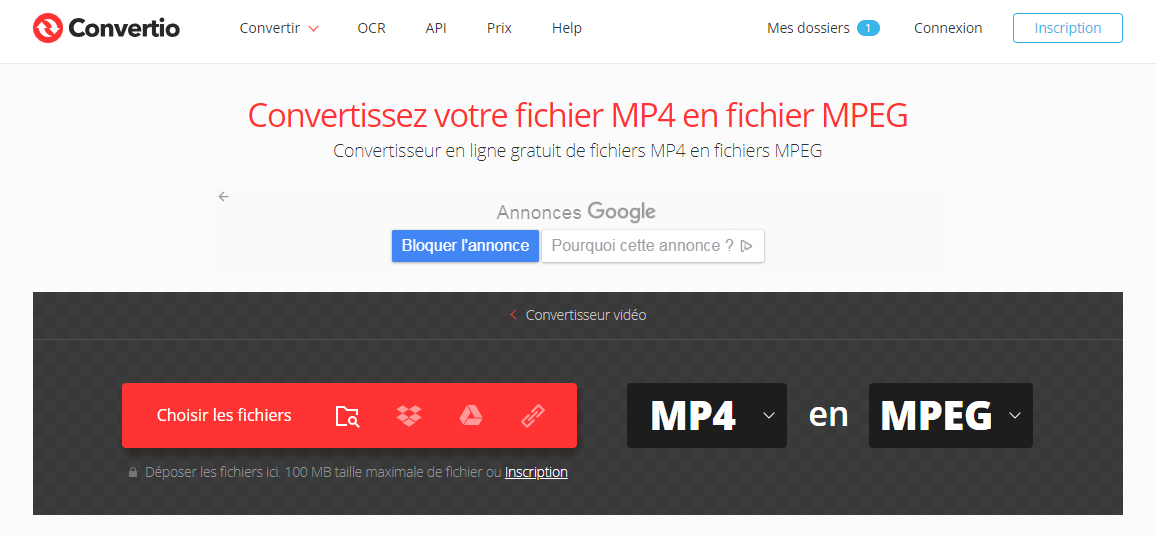 convertir MP4 en MPEG sur Convertio