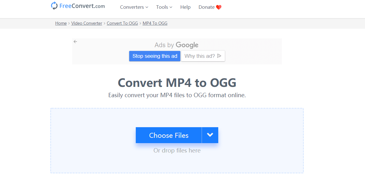 convertir MP4 en OGG sur le site FreeCovnert