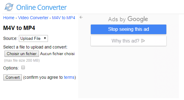 Convertir M4V en MP4 avec Onlineconverter